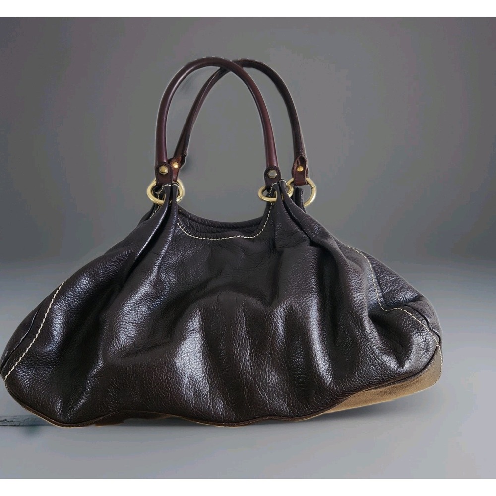 Vintage MOSCHINO Large Brown Pebbled Leather Dual Handle Bag Teal Lining 18" Y2K